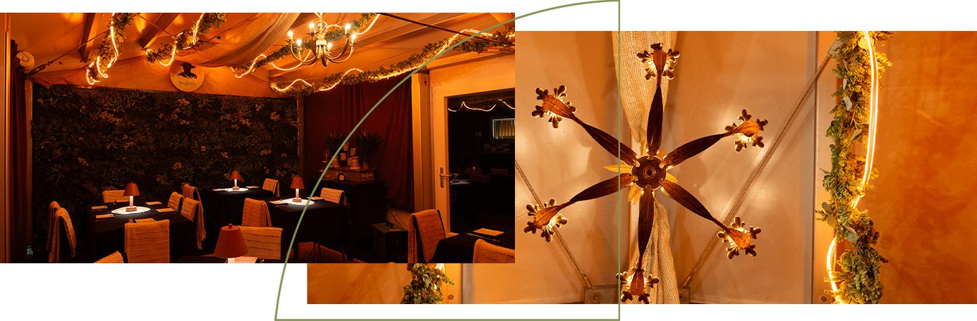 Close up of hands and drinks and decoration.